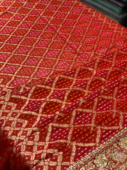 GEORGETTE WEAVING BANDHEJ IN RED X EMBROIDERY