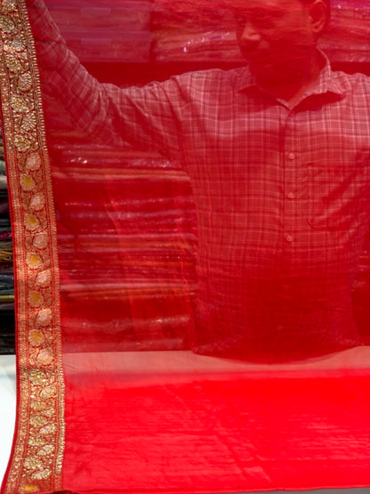 GEORGETTE WEAVING BANDHEJ IN RED X EMBROIDERY