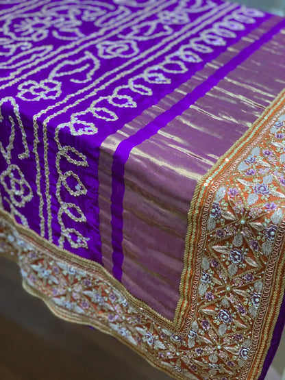 Purple Gajji Silk Bandhej x Embroidery