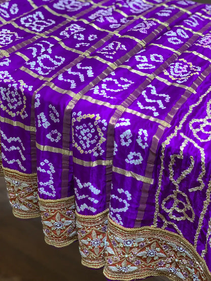 Purple Gajji Silk Bandhej x Embroidery