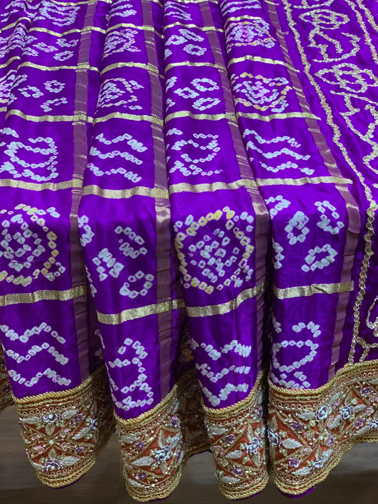 Purple Gajji Silk Bandhej x Embroidery