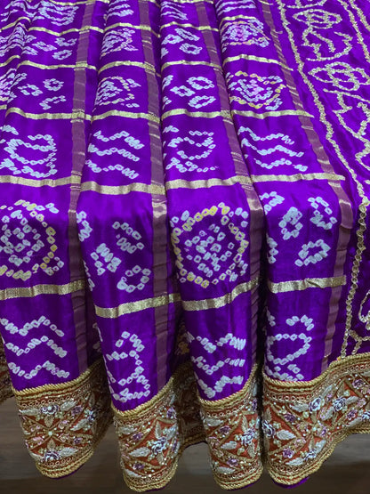 Purple Gajji Silk Bandhej x Embroidery