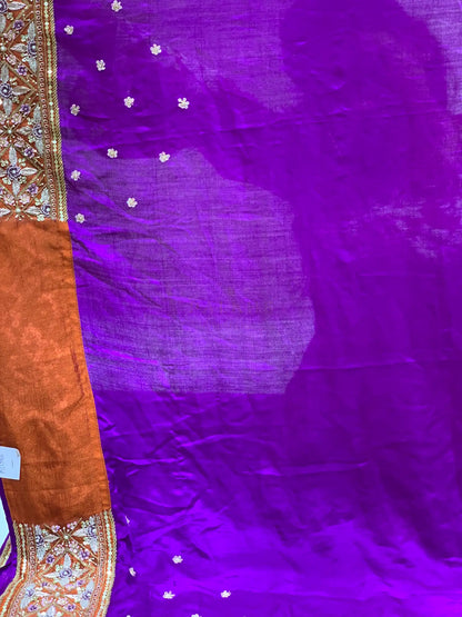 Purple Gajji Silk Bandhej x Embroidery