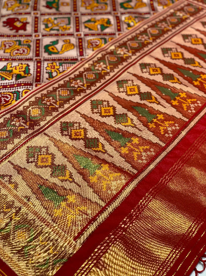 Maroon Base Multi Color Patola Animals Weave in Semi Silk
