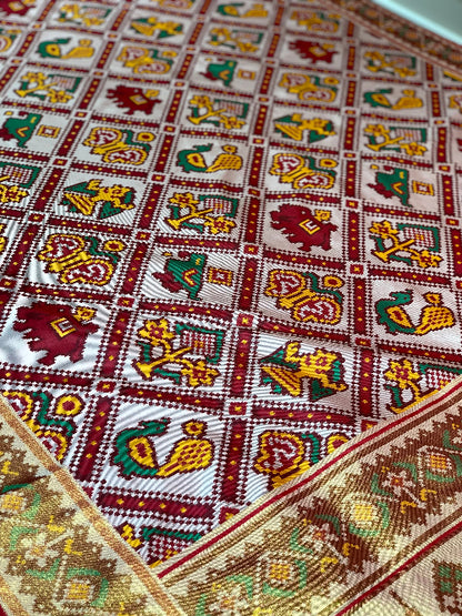 Maroon Base Multi Color Patola Animals Weave in Semi Silk