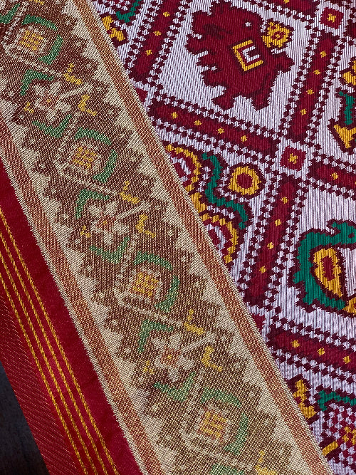 Maroon Base Multi Color Patola Animals Weave in Semi Silk