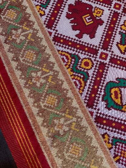 Maroon Base Multi Color Patola Animals Weave in Semi Silk