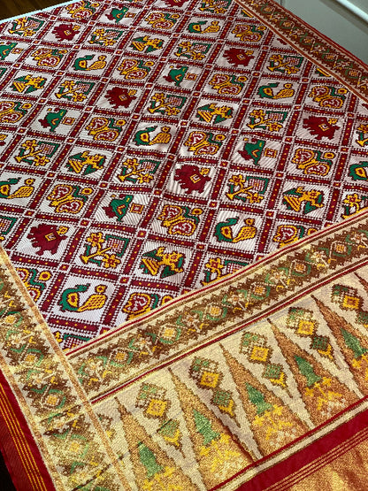 Maroon Base Multi Color Patola Animals Weave in Semi Silk