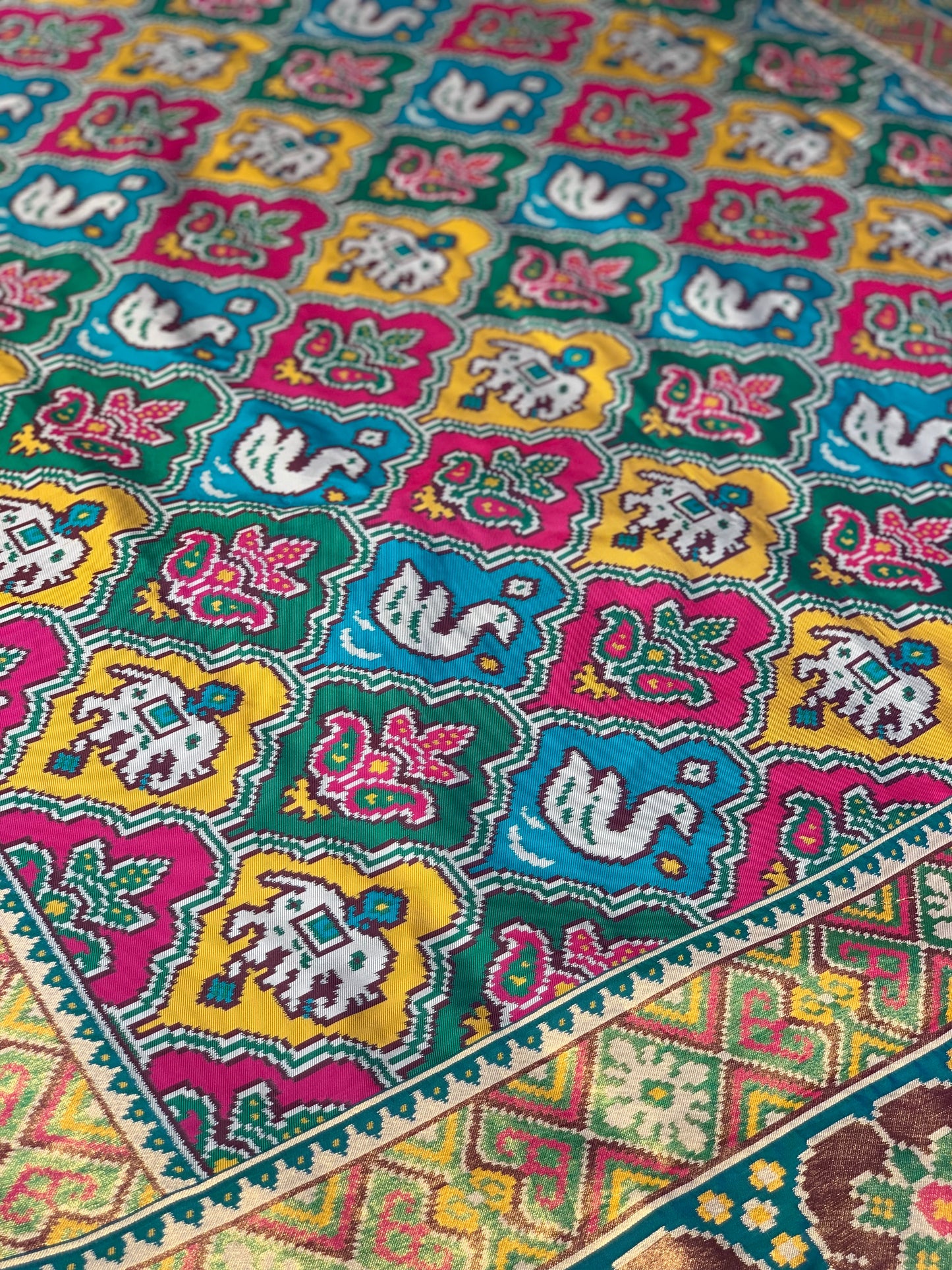 Blue Base Multi Color Patola Animals Weave in Semi Silk