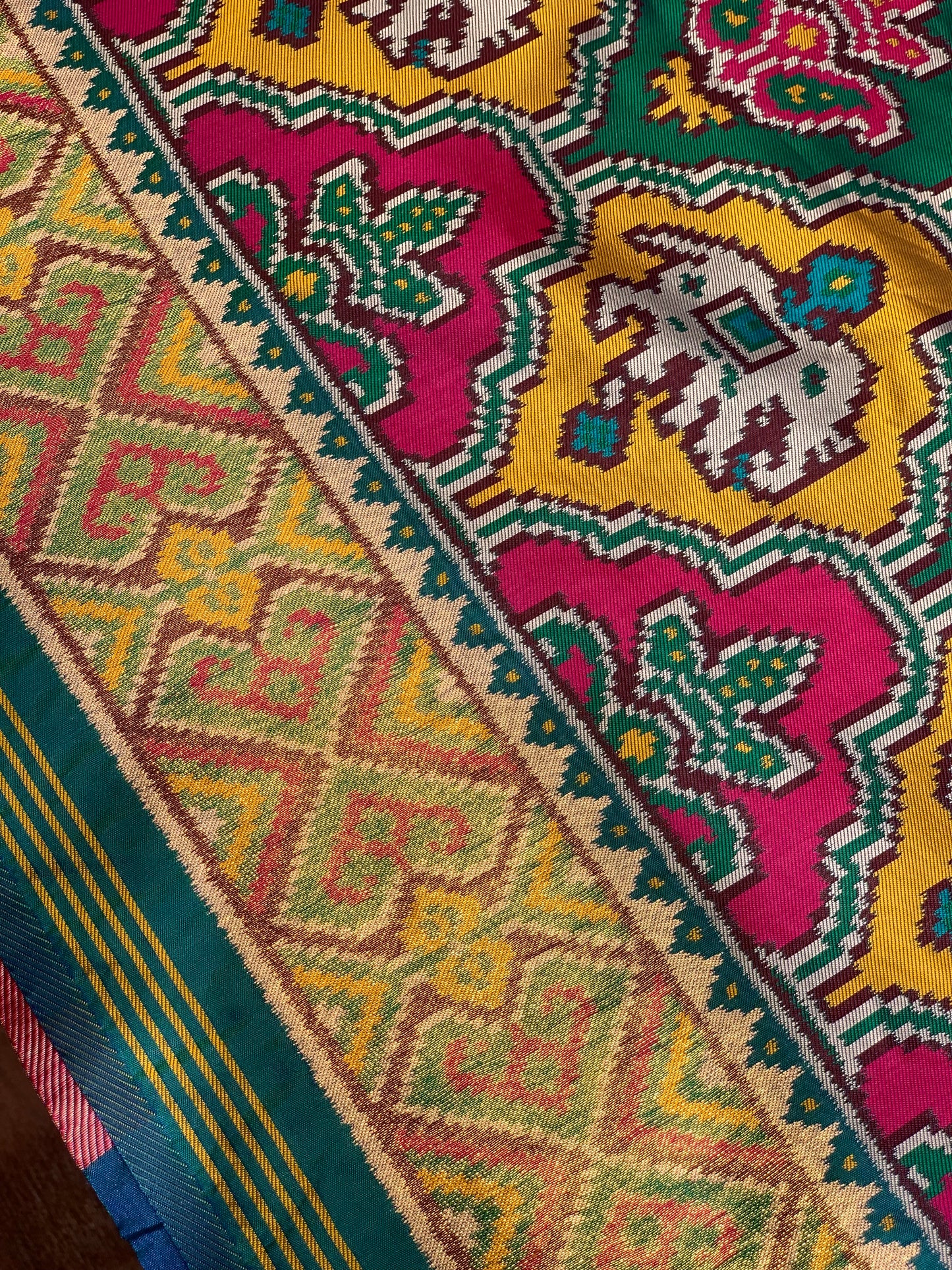 Blue Base Multi Color Patola Animals Weave in Semi Silk