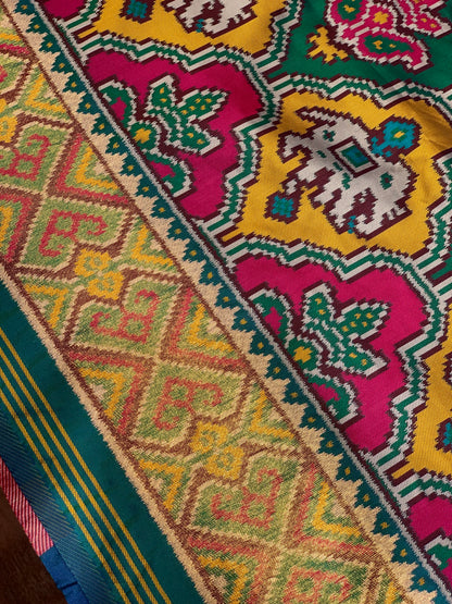 Blue Base Multi Color Patola Animals Weave in Semi Silk