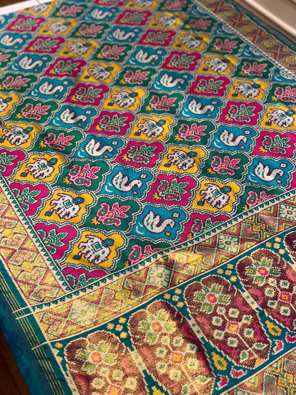 Maroon Base Multi Color Patola Animals Weave in Semi Silk