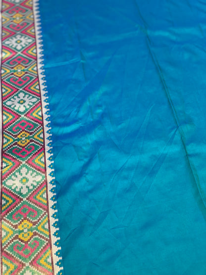 Blue Base Multi Color Patola Animals Weave in Semi Silk