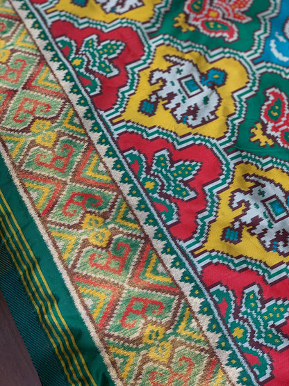 Green Base Multi Color Patola Animals Weave in Semi Silk