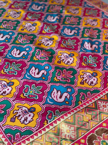 Pink Patola Animal Weave in Semi Silk