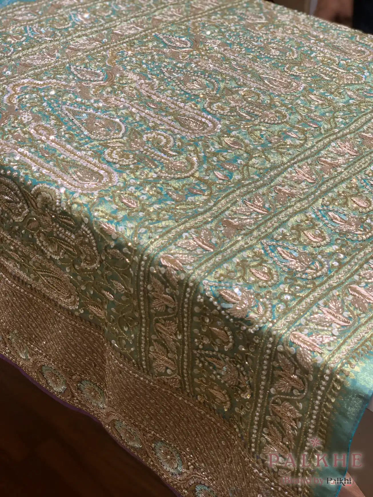 Mint Green Floral Jaal Pure Kanjivaram x Hand Embroidery