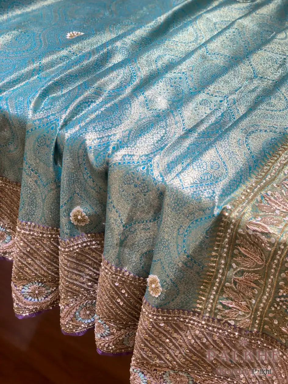 Mint Green Floral Jaal Pure Kanjivaram x Hand Embroidery