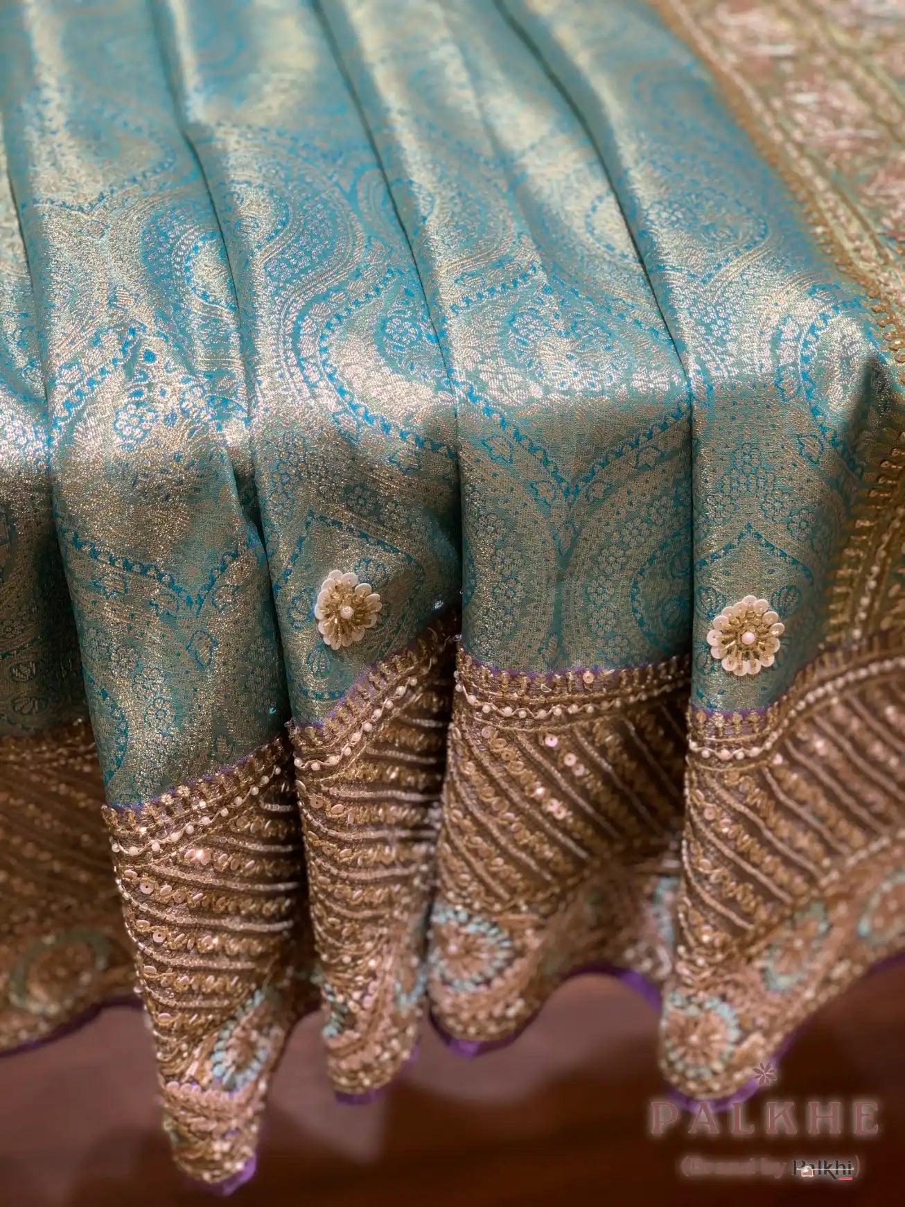 Mint Green Floral Jaal Pure Kanjivaram x Hand Embroidery