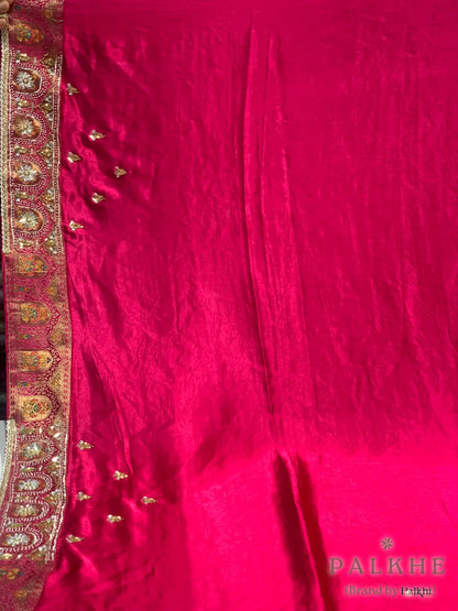 Rust Orange & Rani Pink Rankat Gajji Silk Banarasi x Hand Embroidery