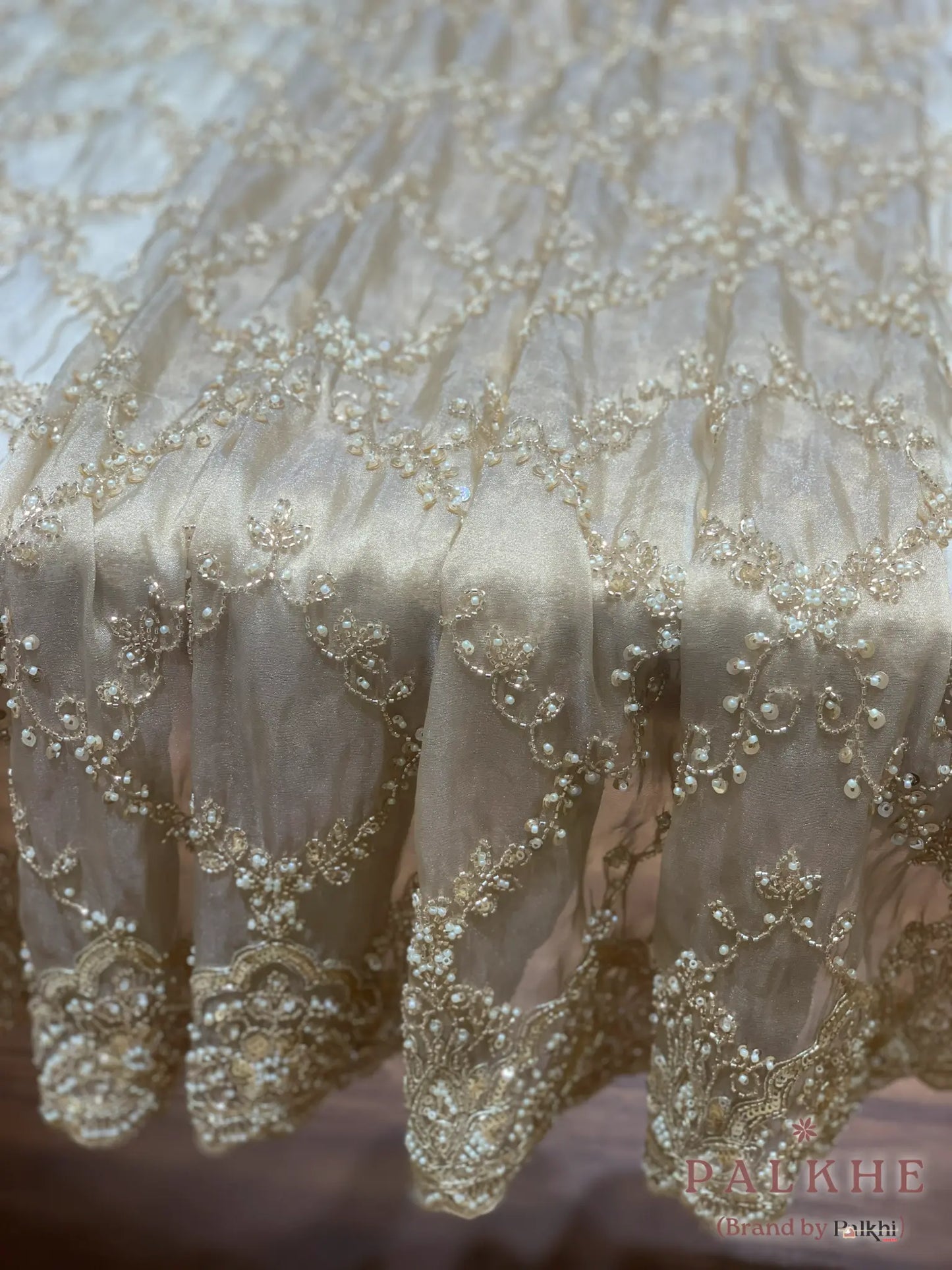 Cream Floral Jaal Tissue Silk x Hand Embroidery
