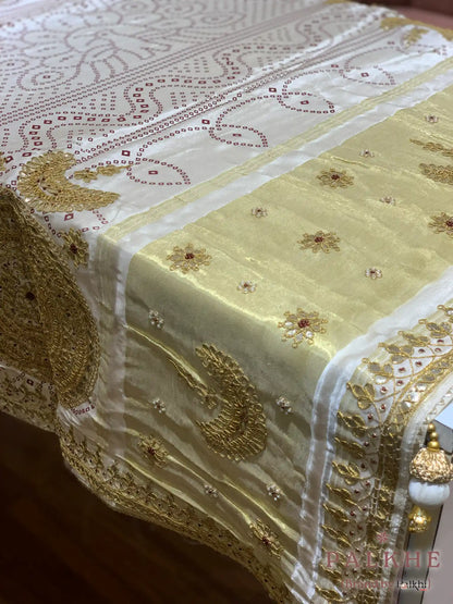 Cream Modal Silk Bandhej x Hand Embroidery