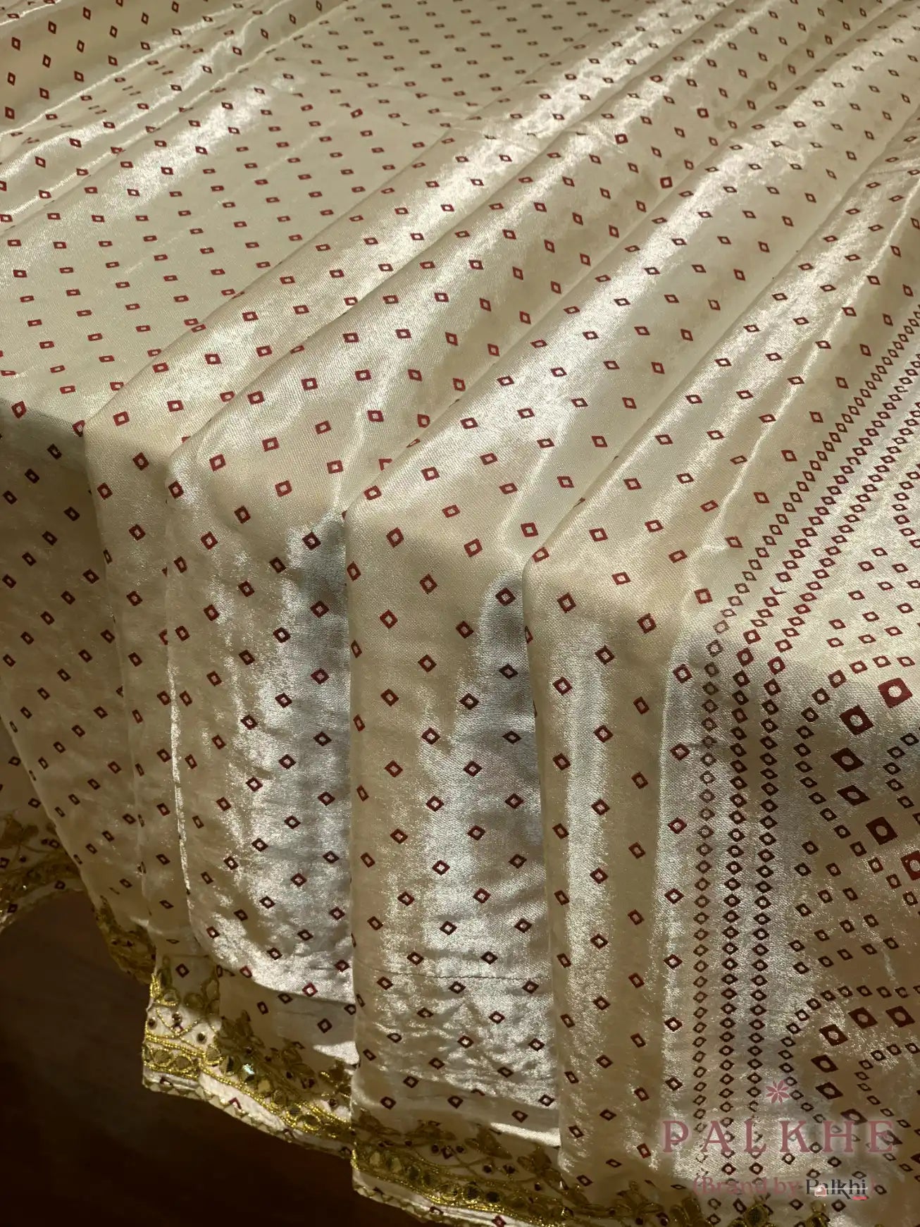 Cream Modal Silk Bandhej x Hand Embroidery