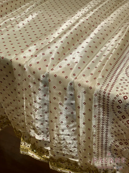 Cream Modal Silk Bandhej x Hand Embroidery