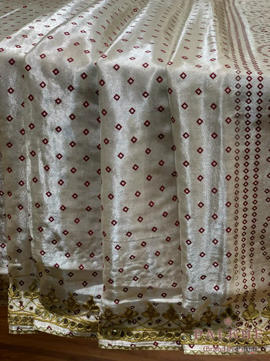 Cream Modal Silk Bandhej x Hand Embroidery