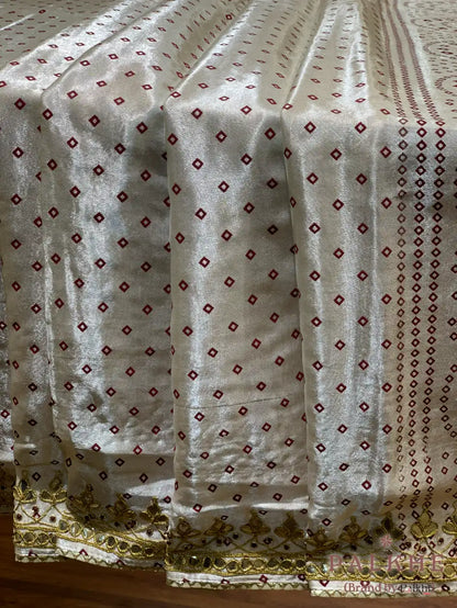 Cream Modal Silk Bandhej x Hand Embroidery