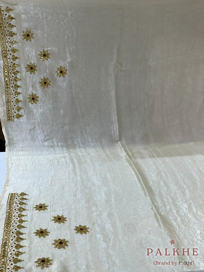 Cream Modal Silk Bandhej x Hand Embroidery