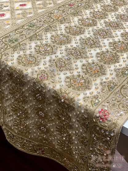 Cream Floral Jaal Georgette Banarasi x Hand Embroidery
