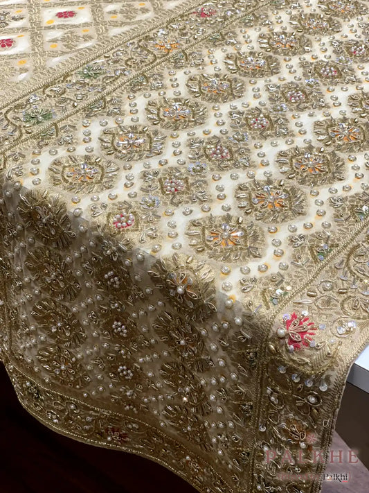 Cream Floral Jaal Georgette Banarasi x Hand Embroidery