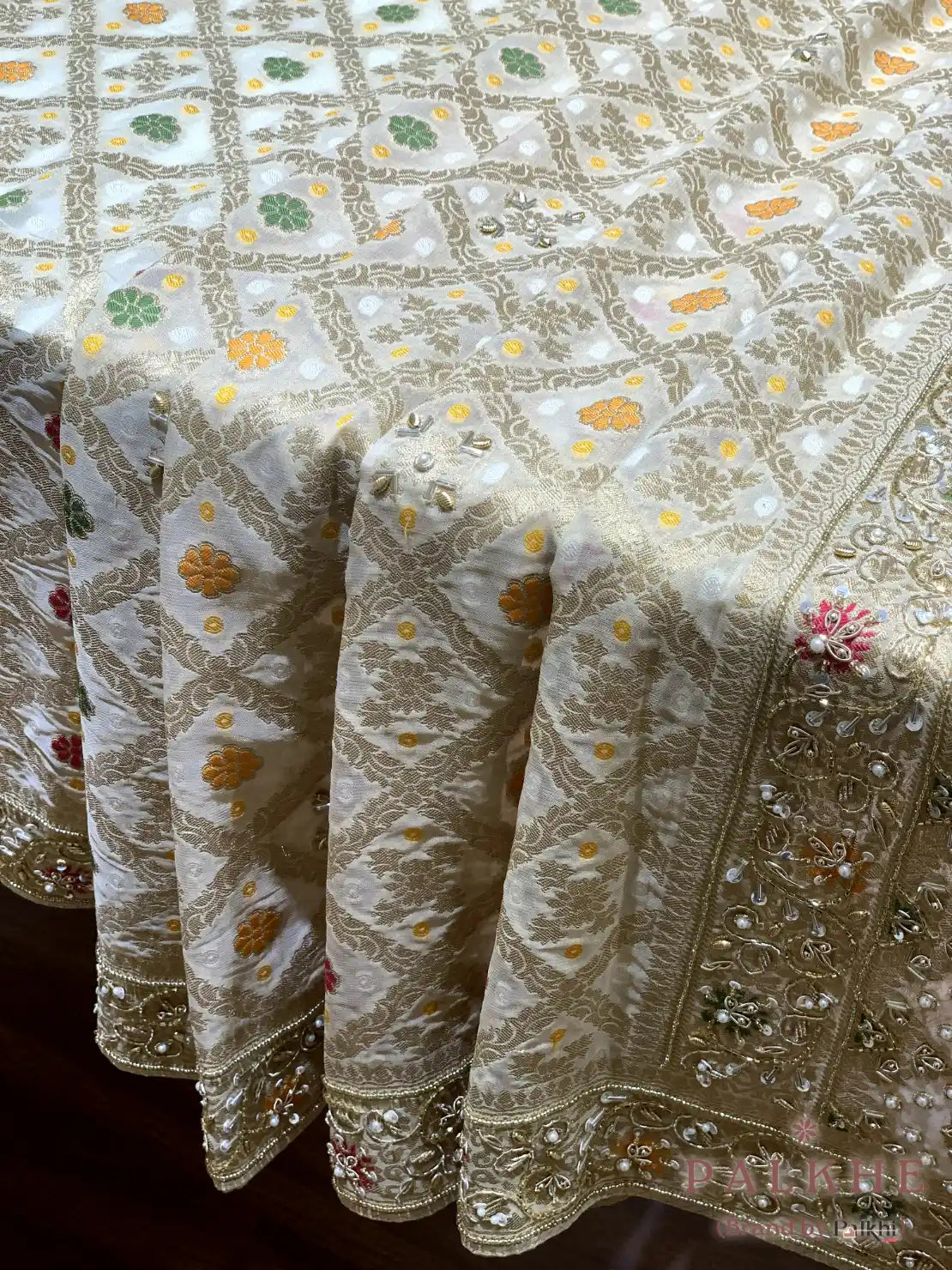 Cream Floral Jaal Georgette Banarasi x Hand Embroidery