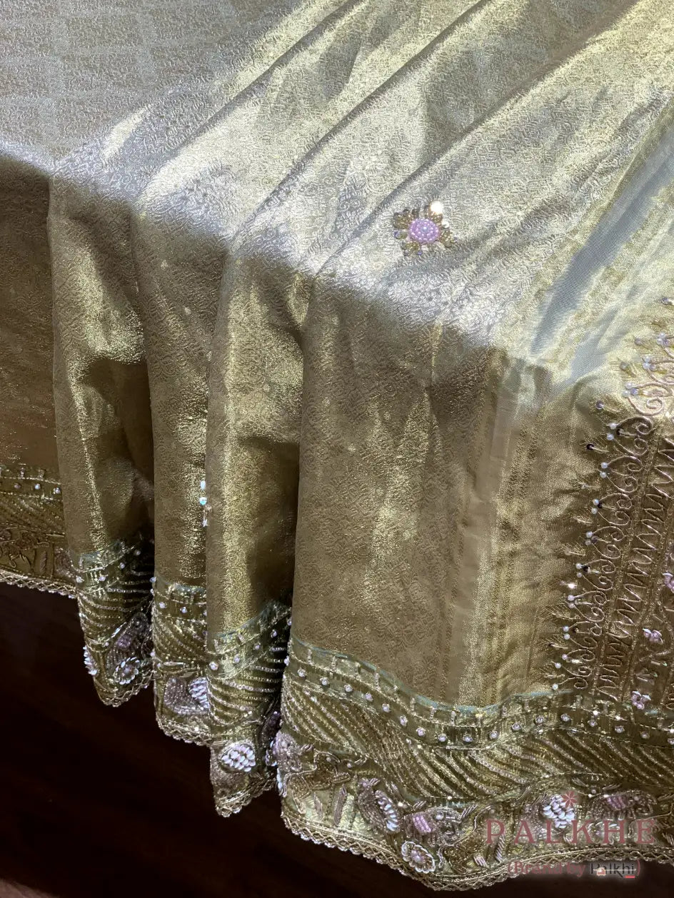 Gold Pure Tissue Silk Kanjivaram x Hand Embroidery