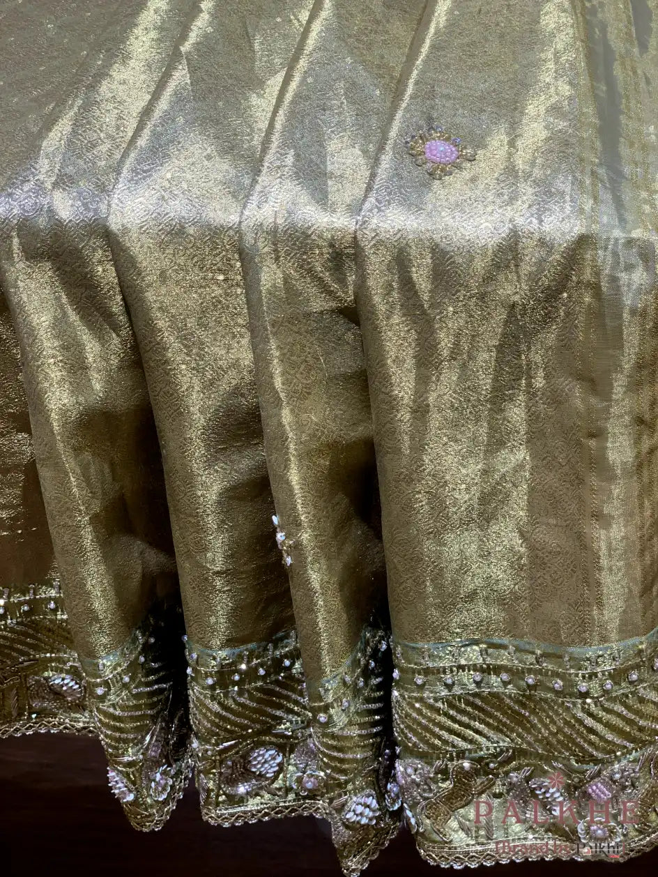 Gold Pure Tissue Silk Kanjivaram x Hand Embroidery
