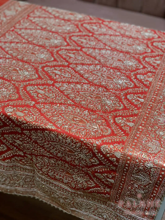 Orange Pure Kanjivaram Silk x Hand Embroidery