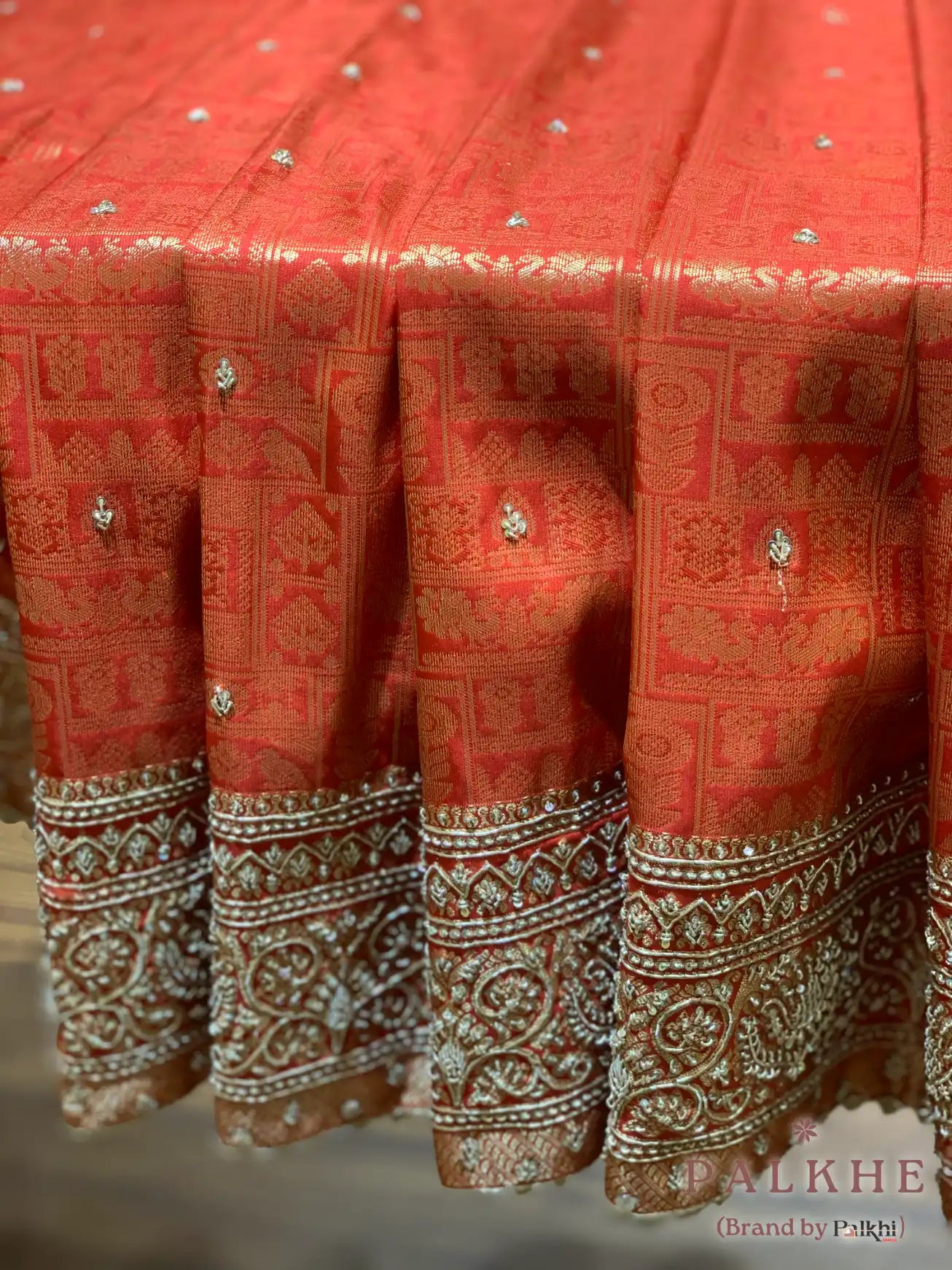 Orange Pure Kanjivaram Silk x Hand Embroidery