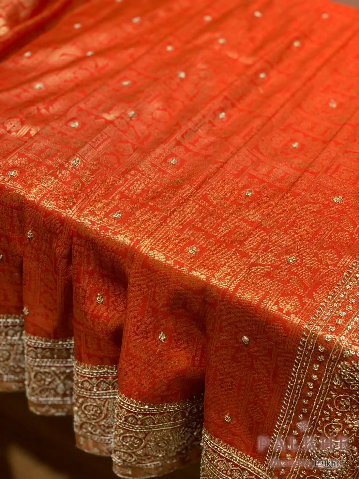 Orange Pure Kanjivaram Silk x Hand Embroidery