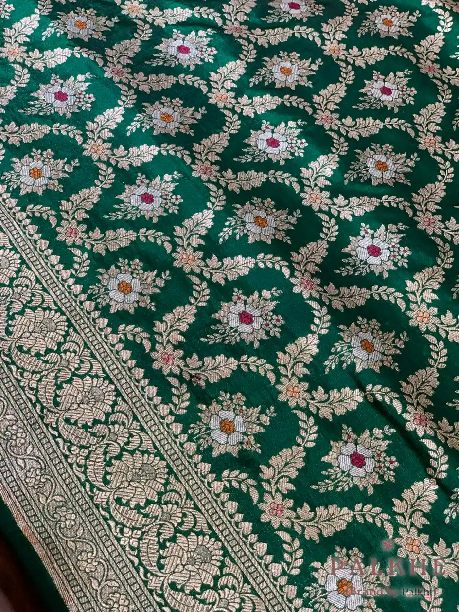 Dark Green Banarasi Meenakari Jaal in Pure Katan Silk