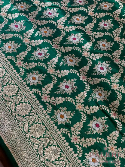 Dark Green Banarasi Meenakari Jaal in Pure Katan Silk
