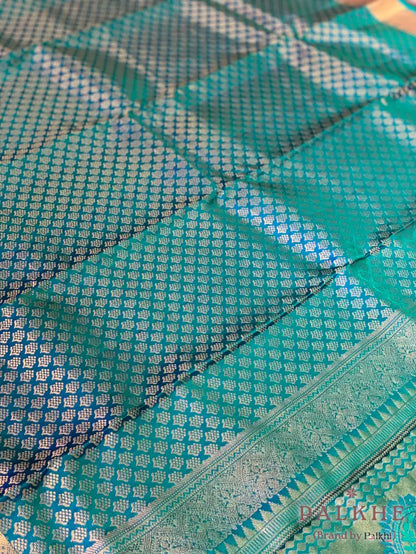 Blue Kanjivaram Butta Brocade in Pure Silk