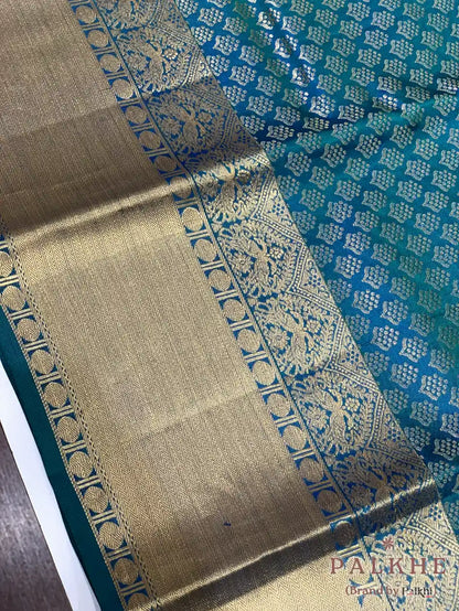 Blue Kanjivaram Butta Brocade in Pure Silk