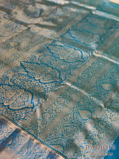 Blue Peacock Motifs in Pure Kanjivaram Silk