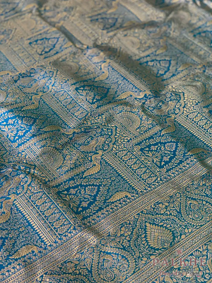 Blue Peacock Motifs in Pure Kanjivaram Silk