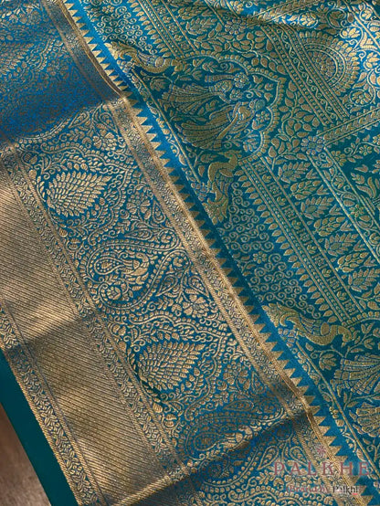 Blue Peacock Motifs in Pure Kanjivaram Silk
