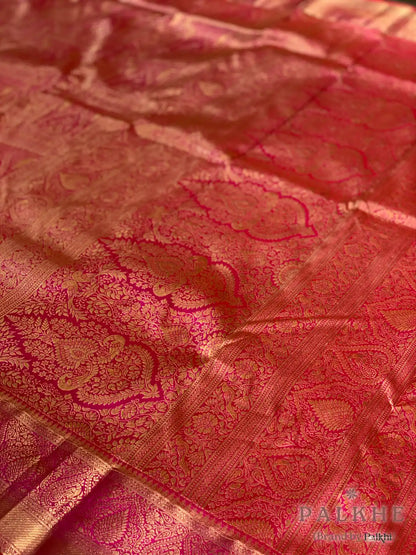 Rani Pink Peacock Motifs in Pure Kanjivaram Silk