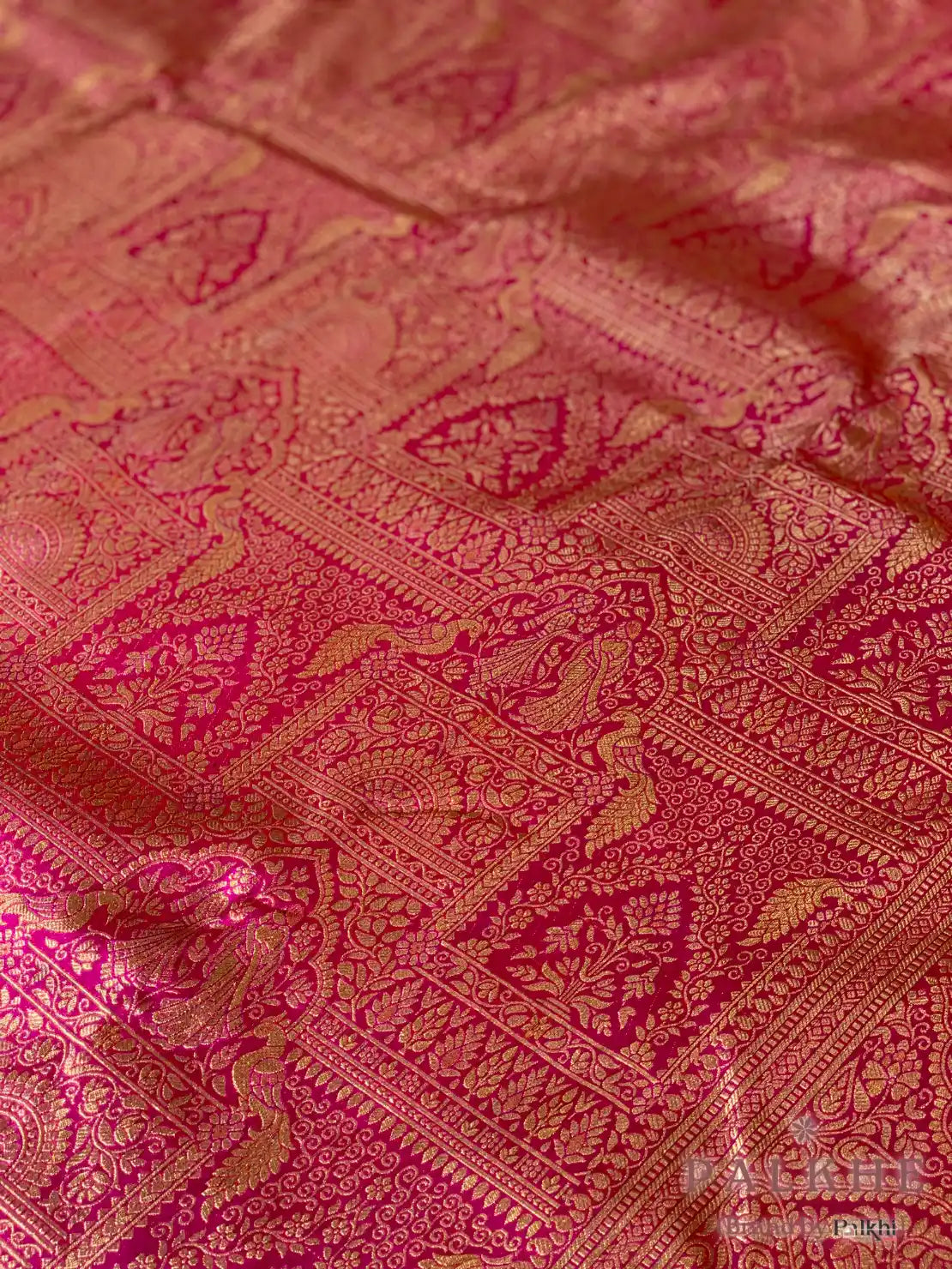Rani Pink Peacock Motifs in Pure Kanjivaram Silk