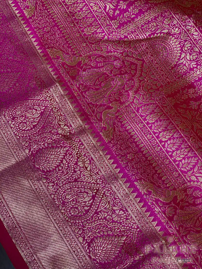 Rani Pink Peacock Motifs in Pure Kanjivaram Silk