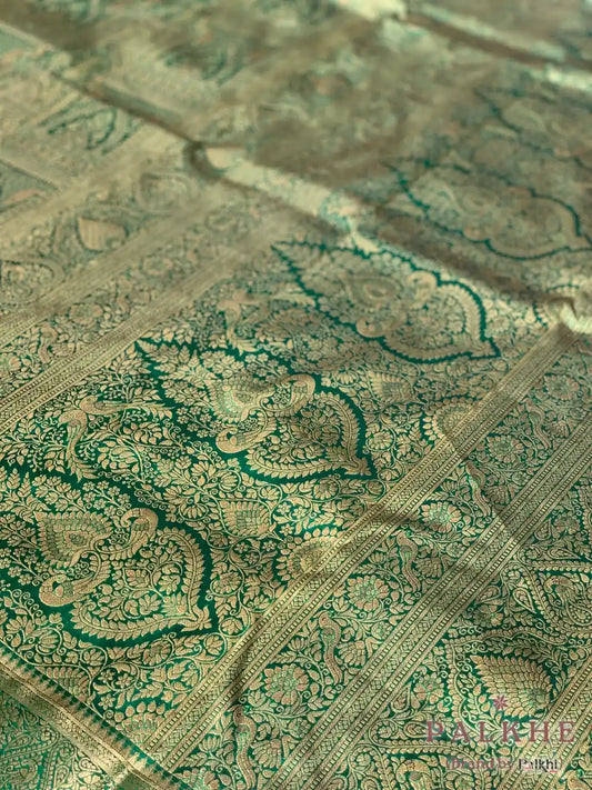 Green Peacock Motifs in Pure Kanjivaram Silk