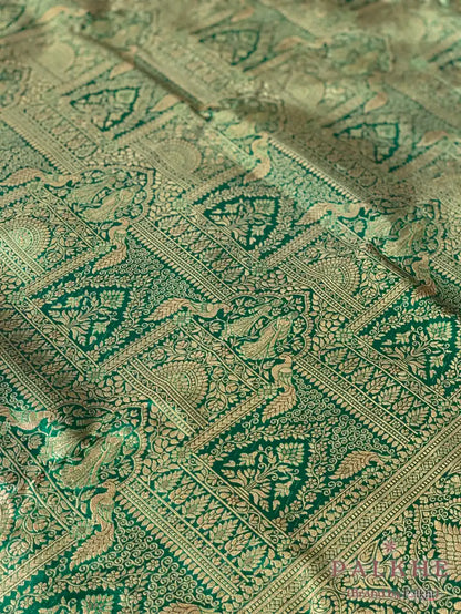 Green Peacock Motifs in Pure Kanjivaram Silk
